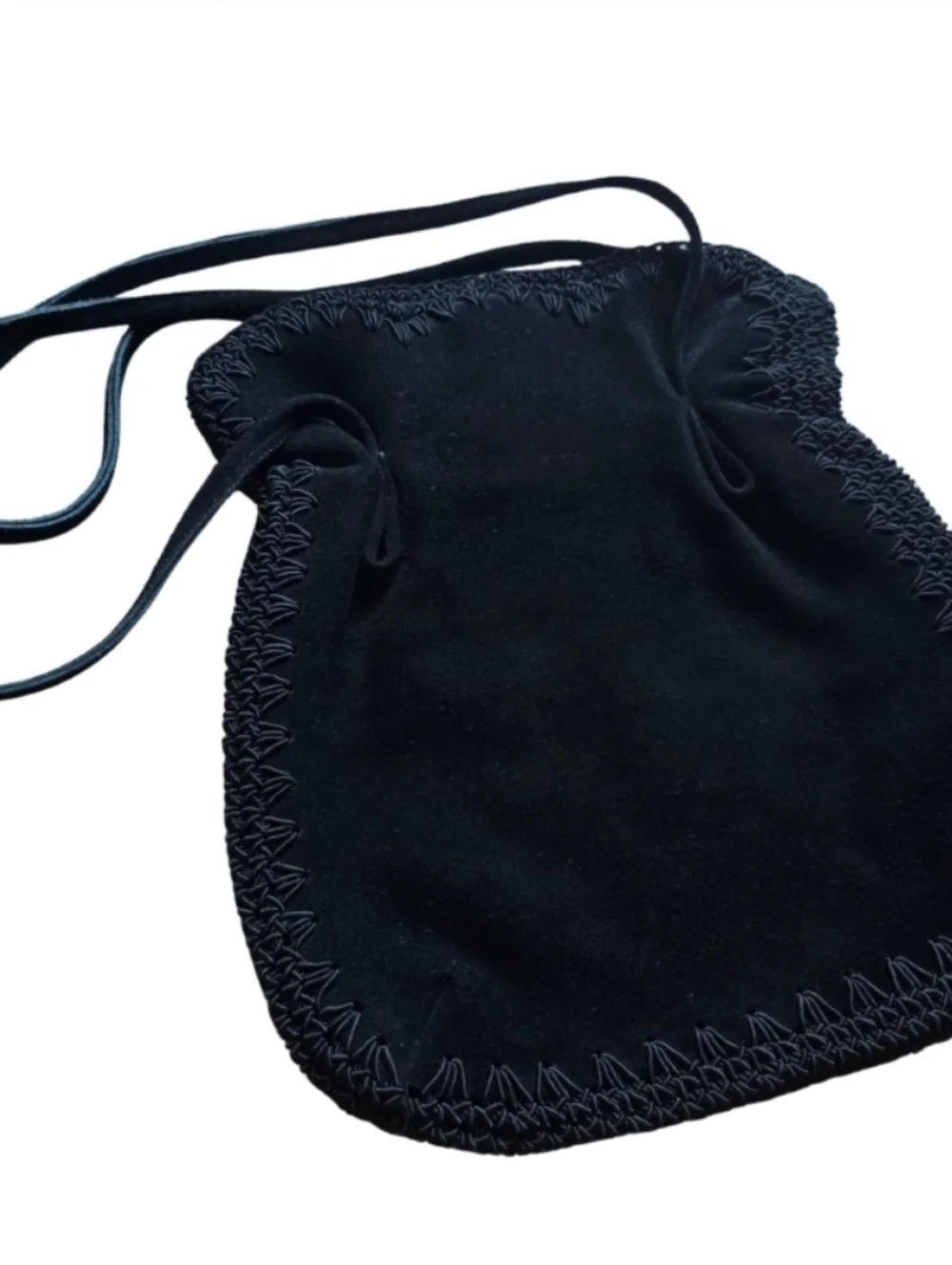 Vintage Walborg Black Suede Drawstring Shoulder Bag • Made in Japan • 60s 70s